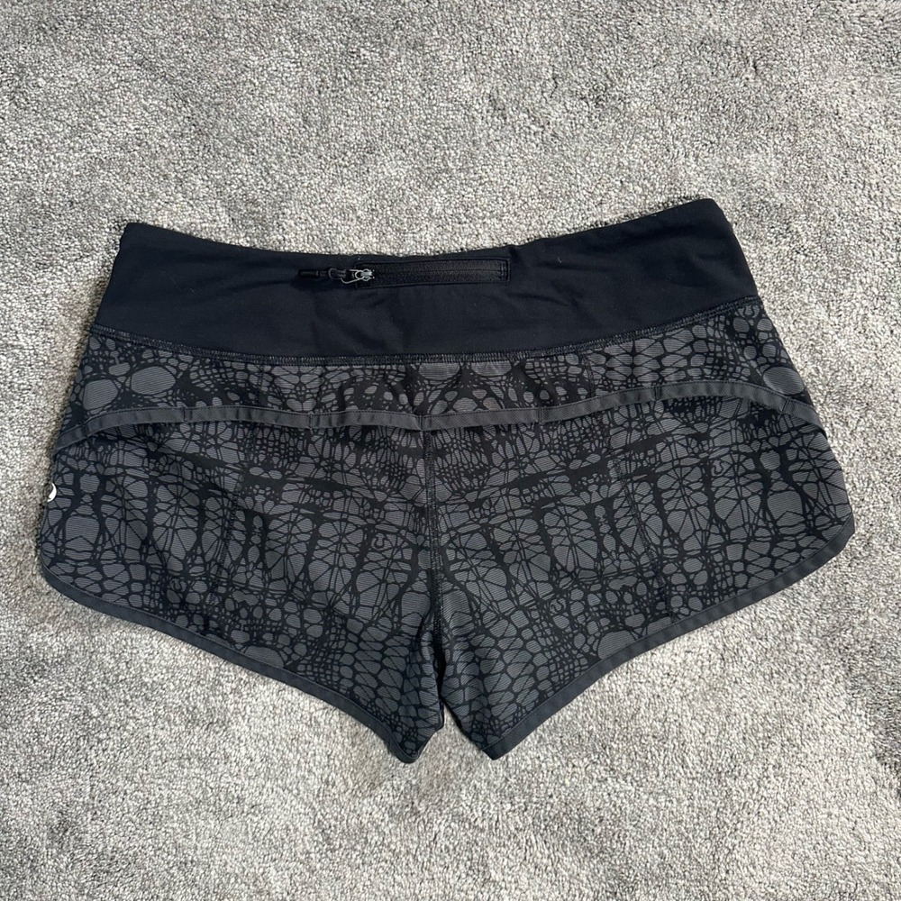 Lululemon Speed Up Shorts Womens 6 Black Grey Web Pattern Running Athletic